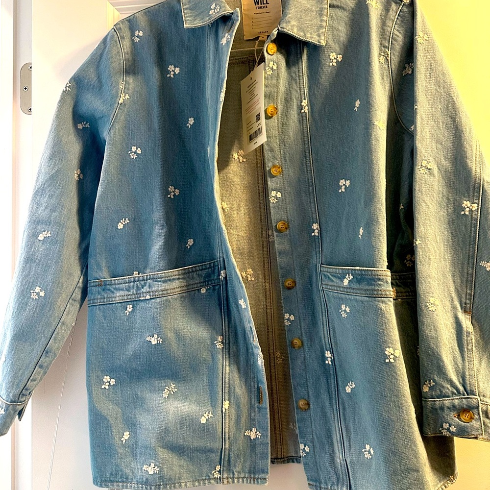 NWT Sezane Will Floral Embroidered Denim Jacket